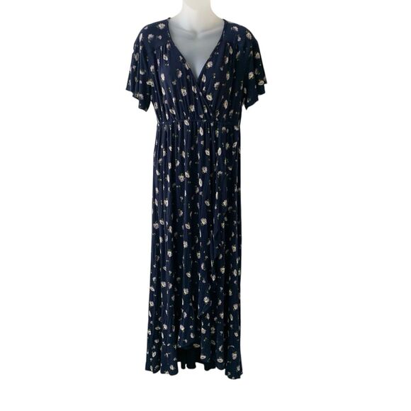 Isabel Maternity Maxi Dress Women's Flutter Short Sleeve Navy Blue Floral Large - Picture 12 of 15